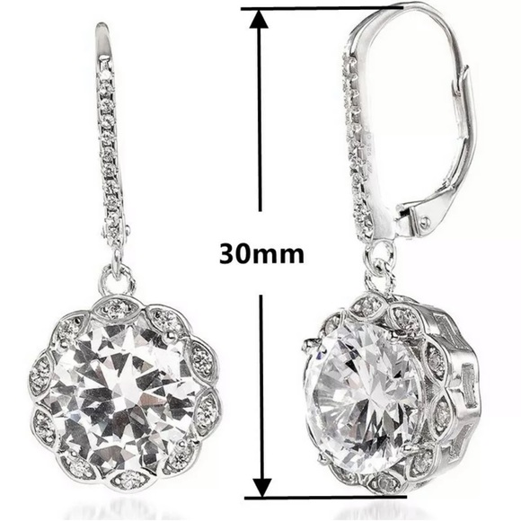 Fashion 925 Silver Drop Earrings White Sapphire - Picture 3 of 3